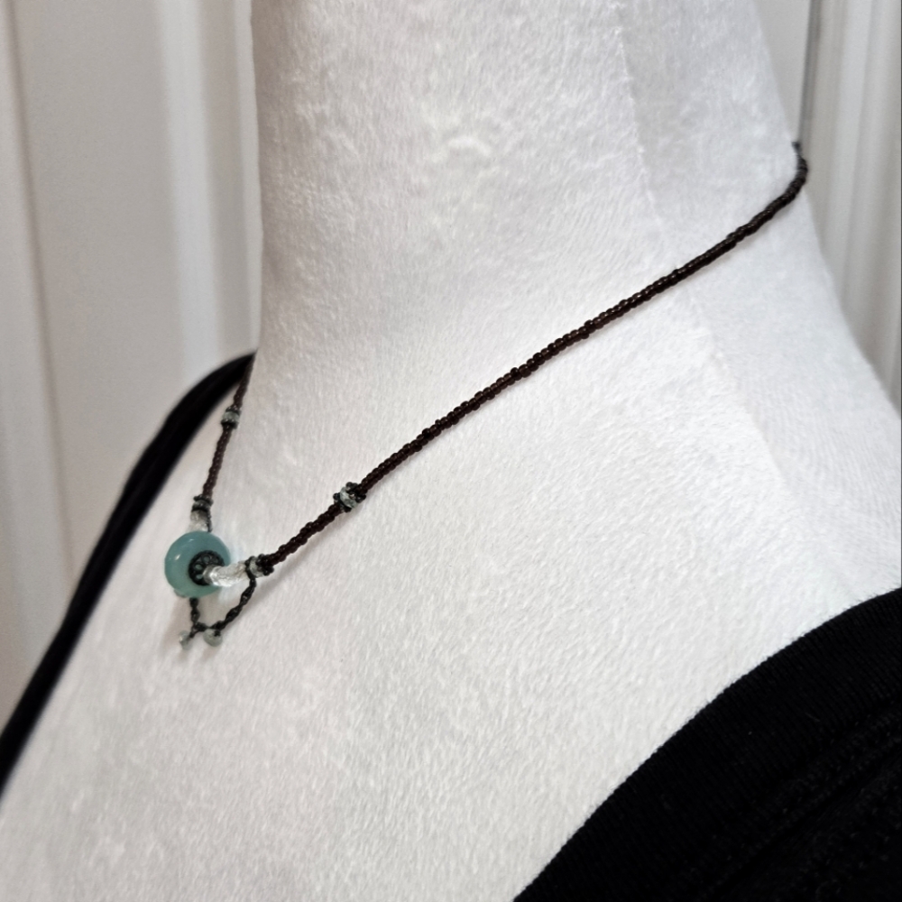 Elegant Beaded Necklace with Aqua and Bronze colored beads. Adjustable length - Picture 12 of 13
